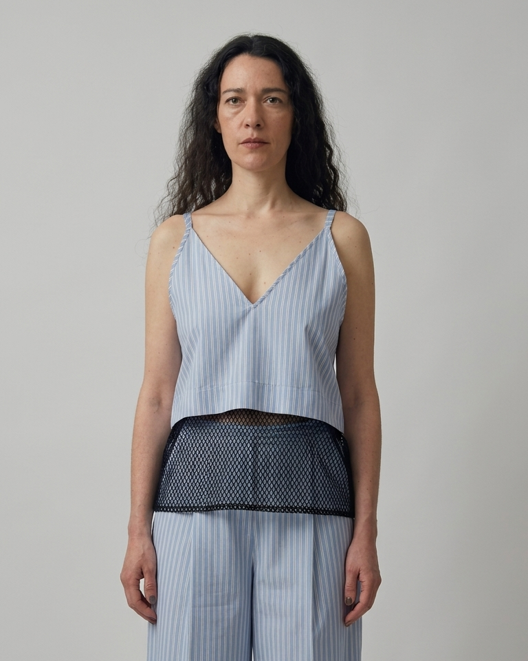 stripesd mesh camisole short