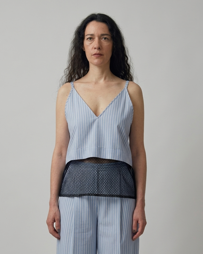stripesd mesh camisole short