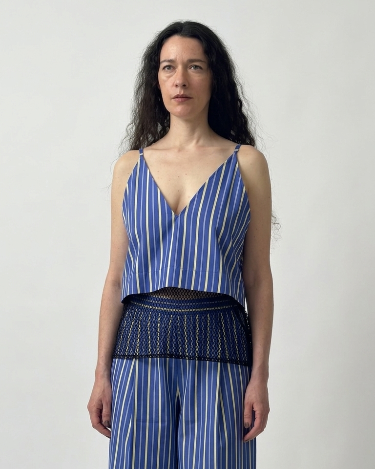 stripesd mesh camisole short