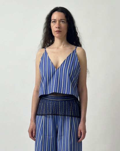 stripesd mesh camisole short