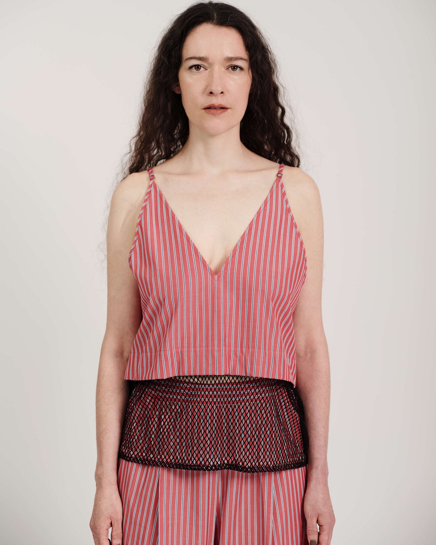 stripesd mesh camisole short