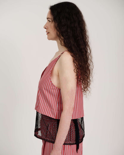 stripesd mesh camisole short