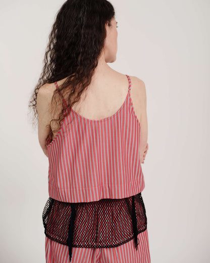 stripesd mesh camisole short
