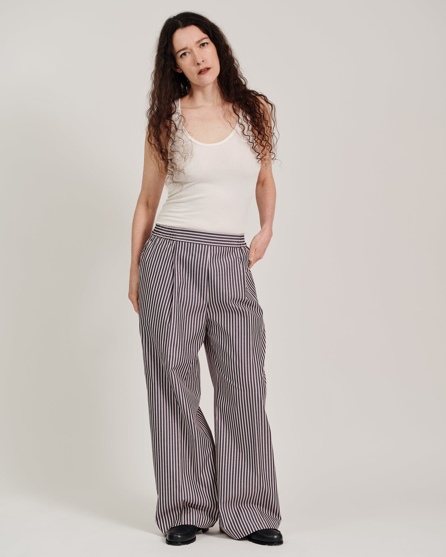 striped wide leg trousers