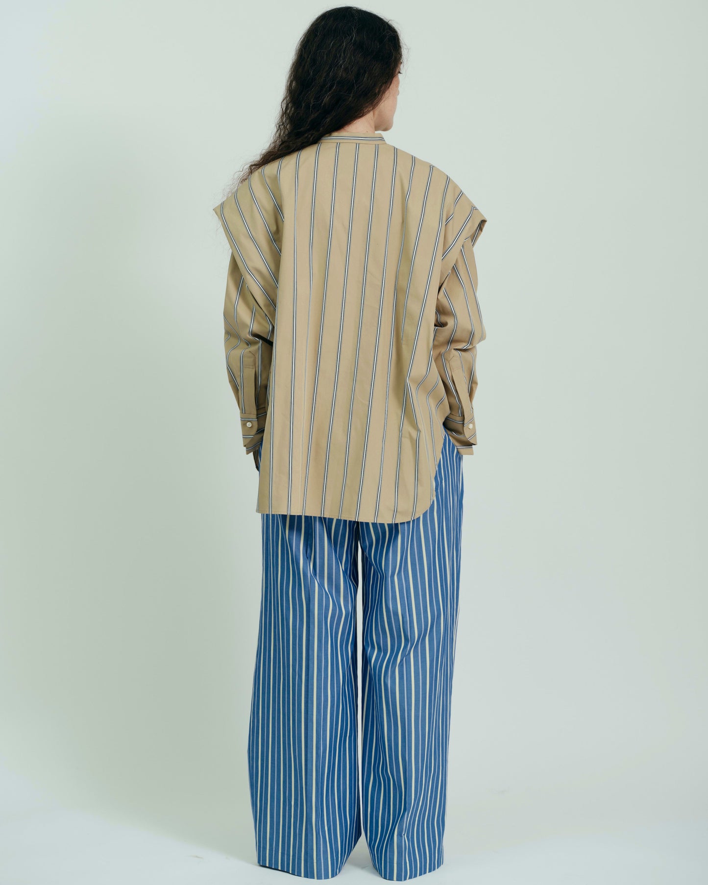 striped 2way sleeves shirt