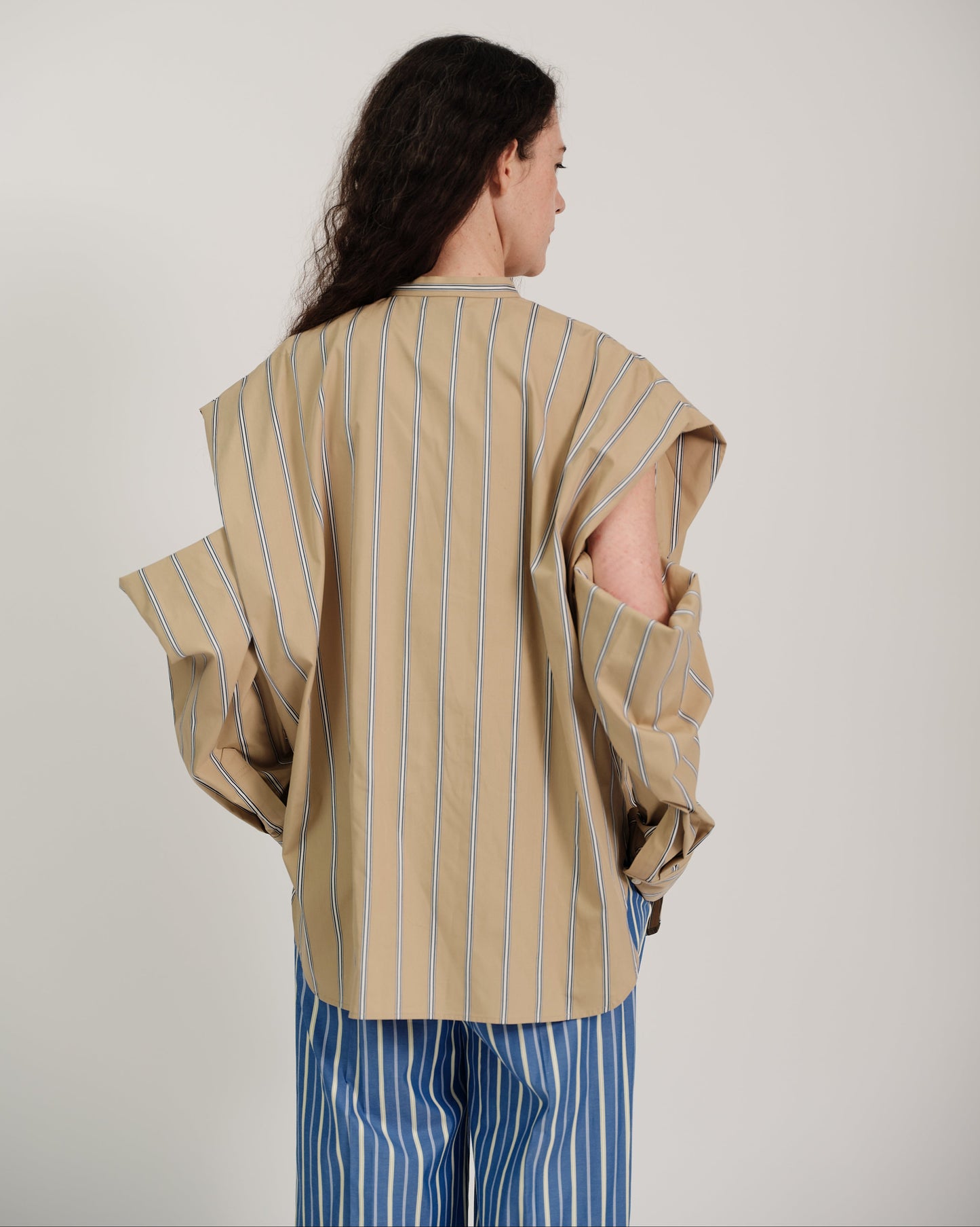 striped 2way sleeves shirt