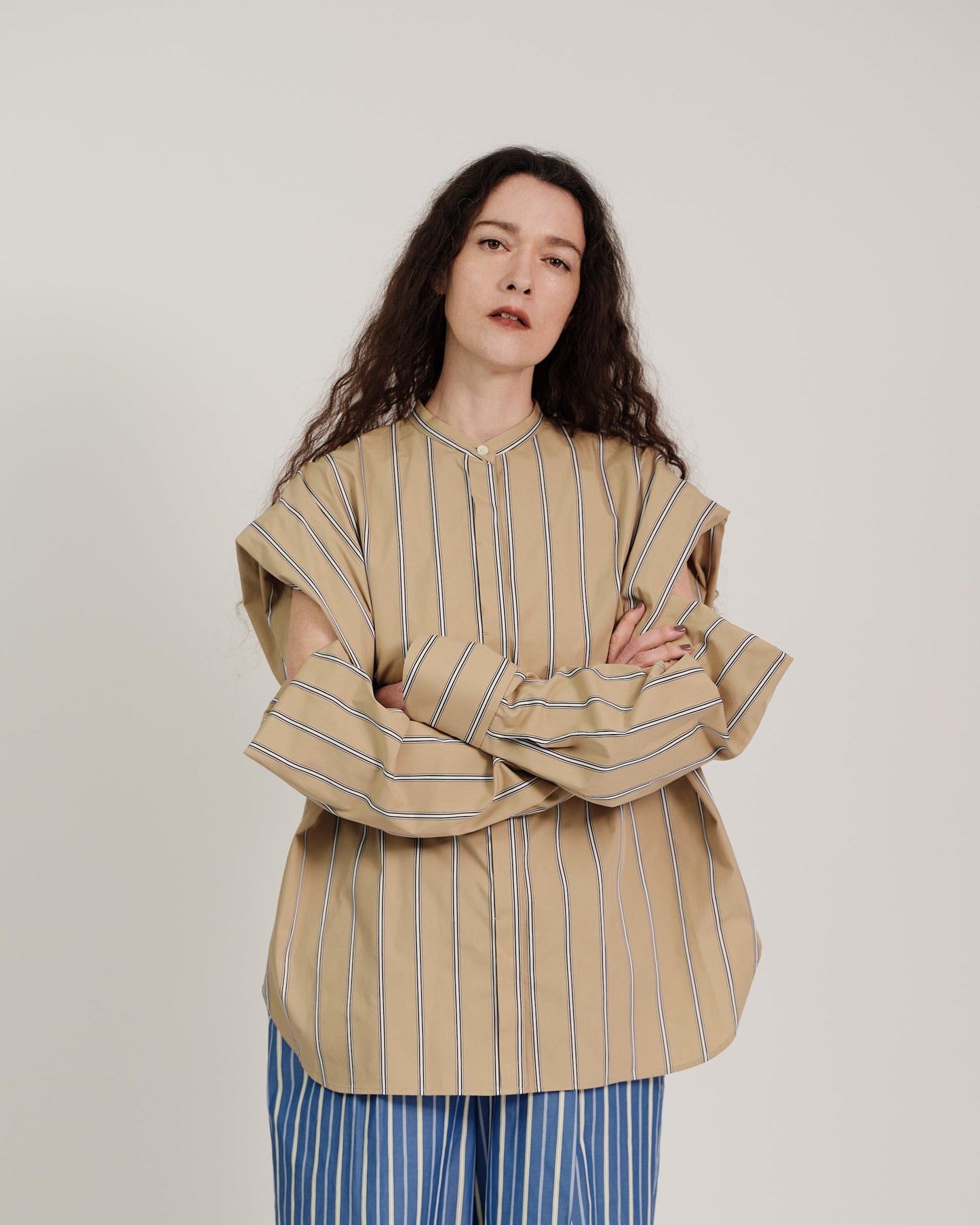 striped 2way sleeves shirt