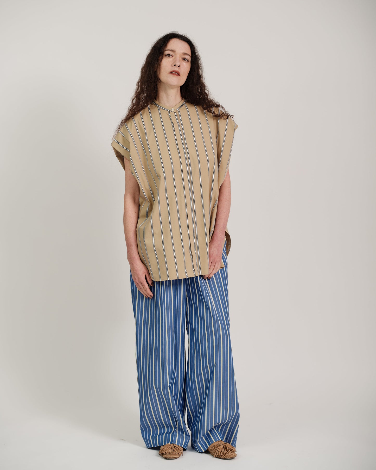 striped 2way sleeves shirt