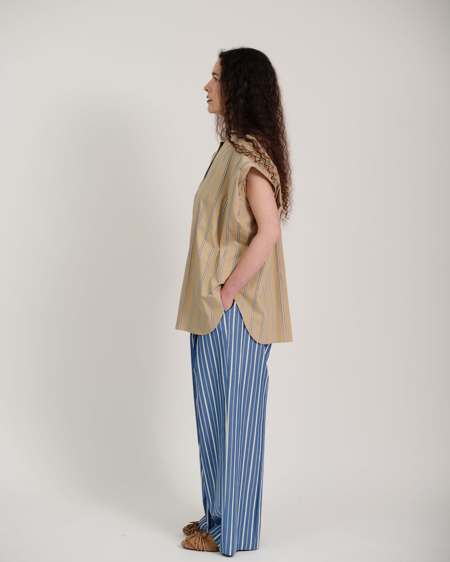 striped 2way sleeves shirt
