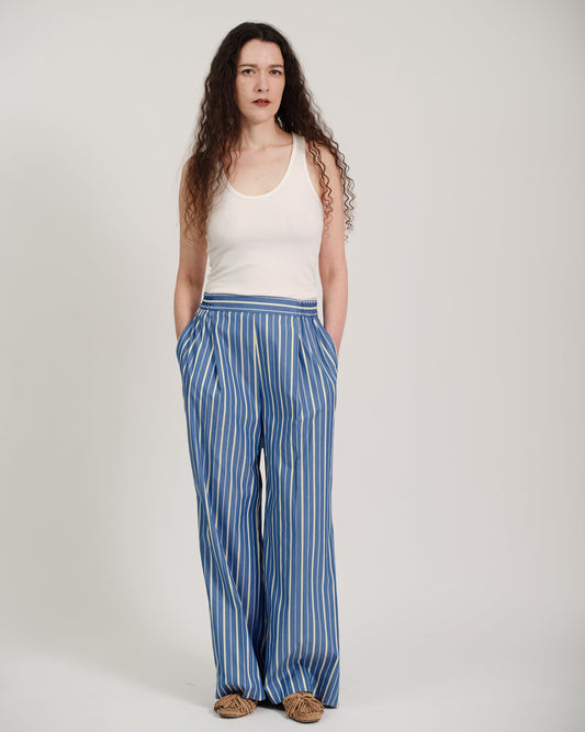 striped wide leg trousers