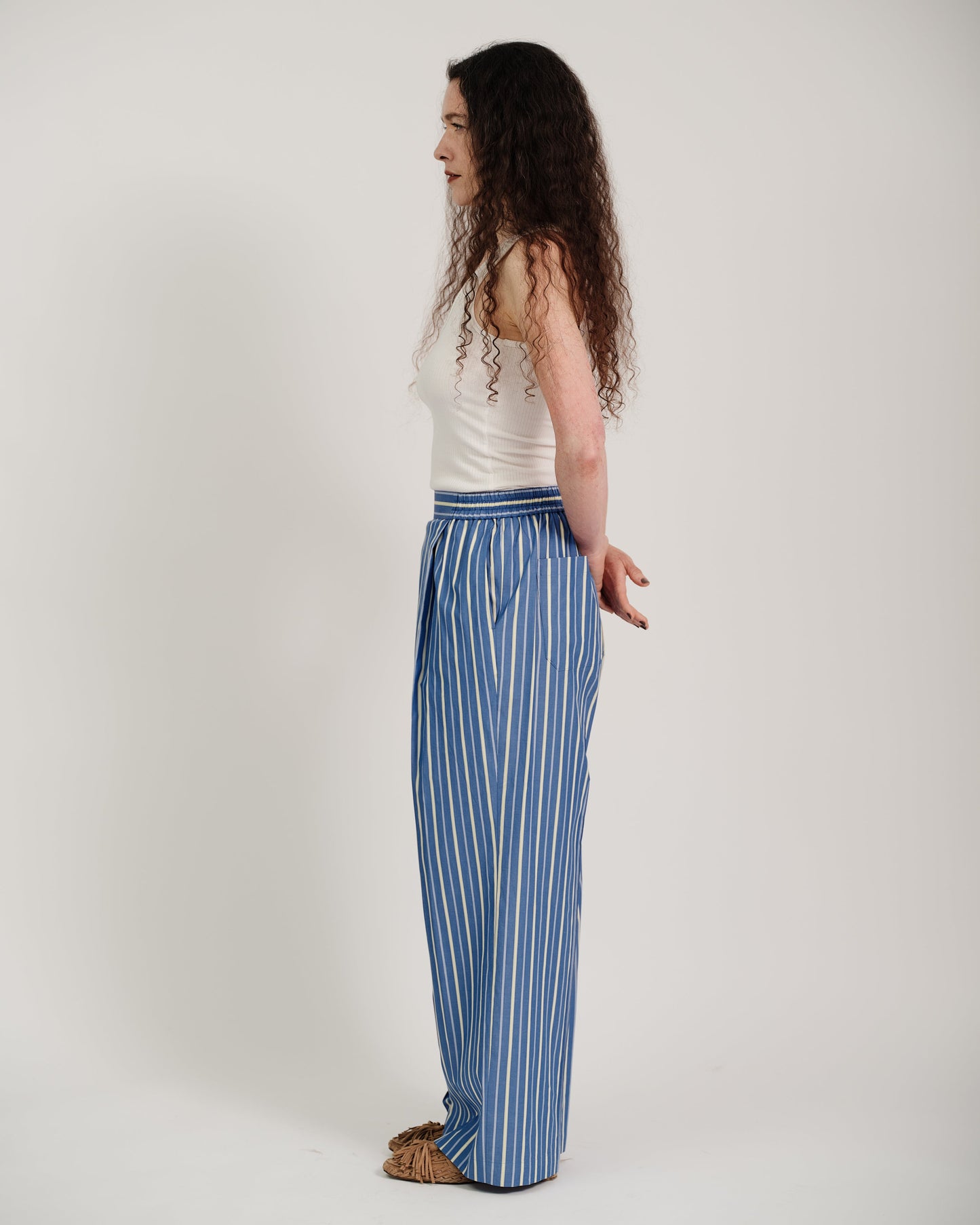 striped wide leg trousers