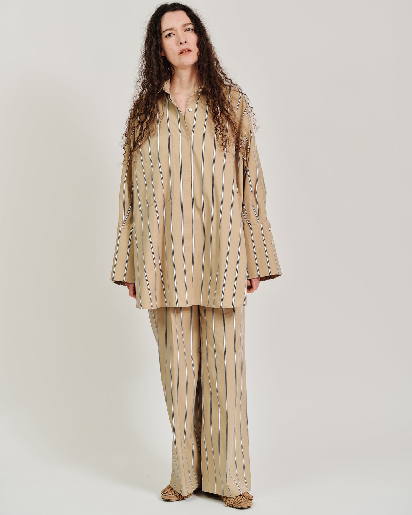 striped wide leg trousers