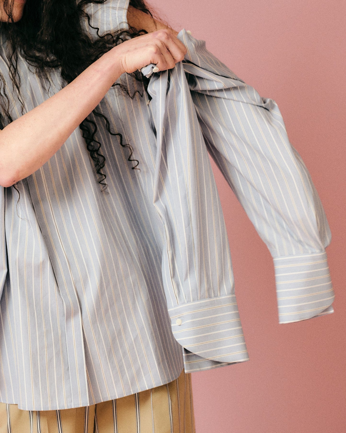 striped 2way sleeves shirt