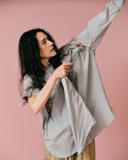 striped 2way sleeves shirt