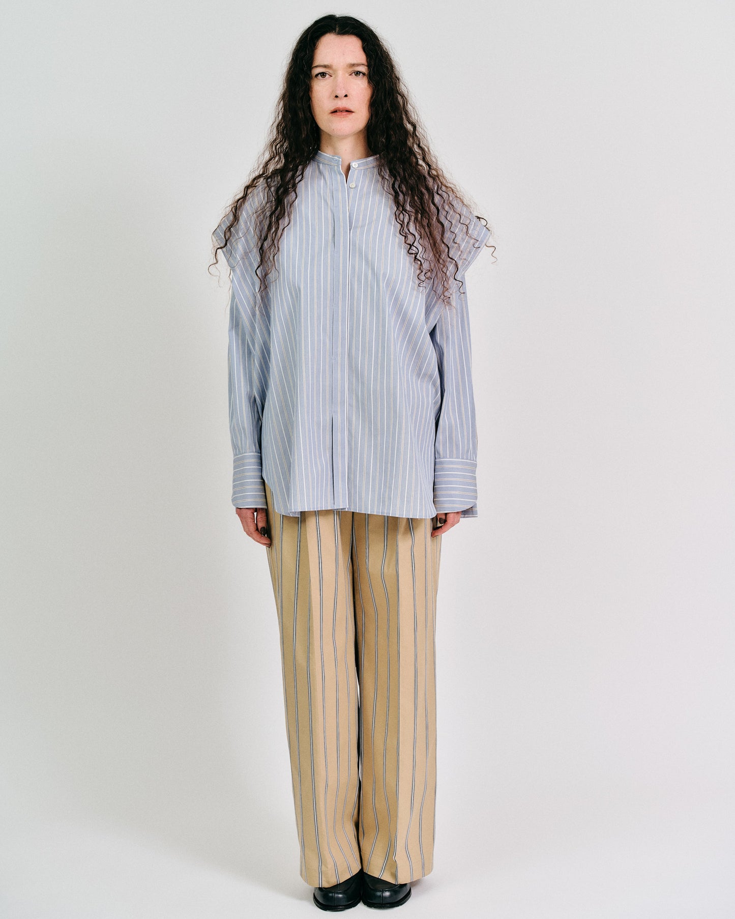 striped 2way sleeves shirt