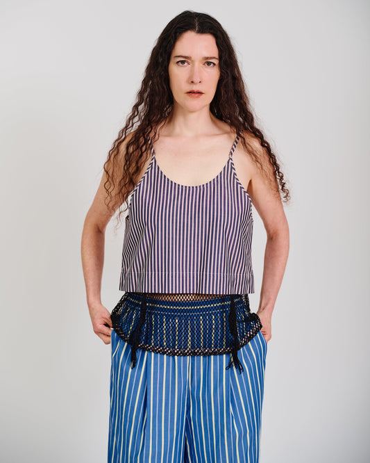 stripesd mesh camisole short