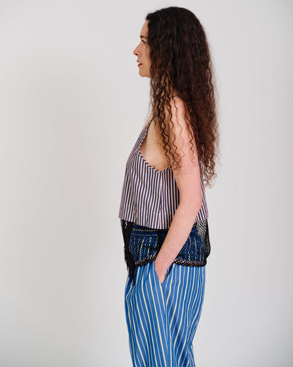 stripesd mesh camisole short
