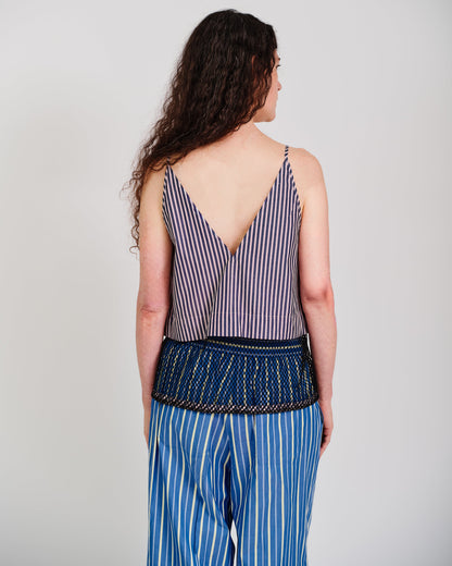 stripesd mesh camisole short