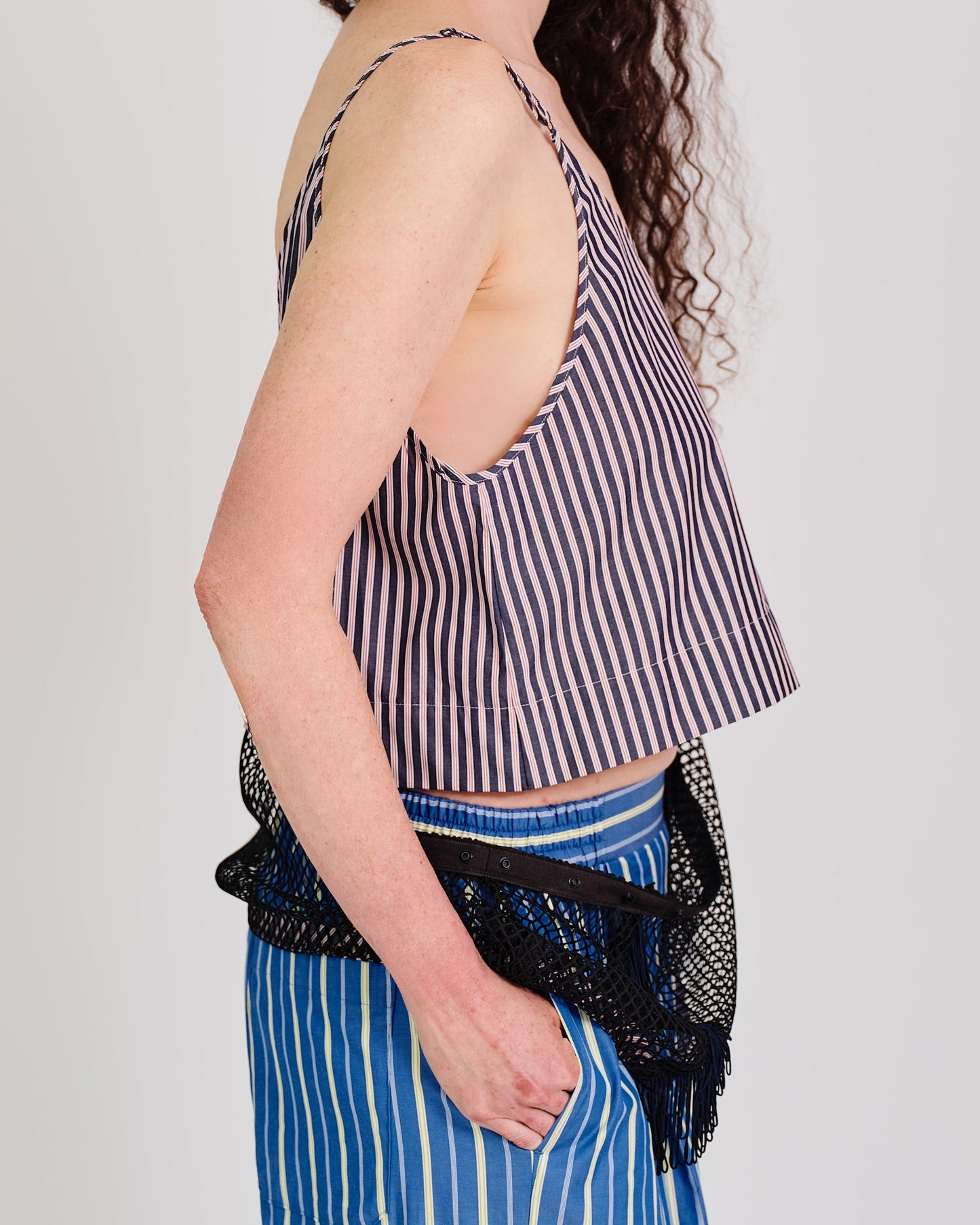 stripesd mesh camisole short