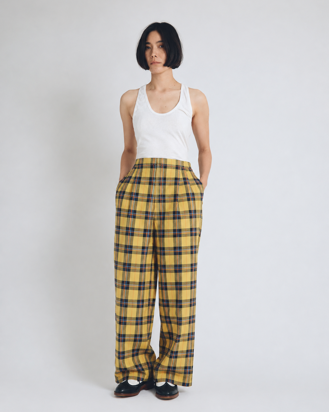 checked wide leg trousers