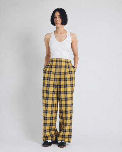 checked wide leg trousers