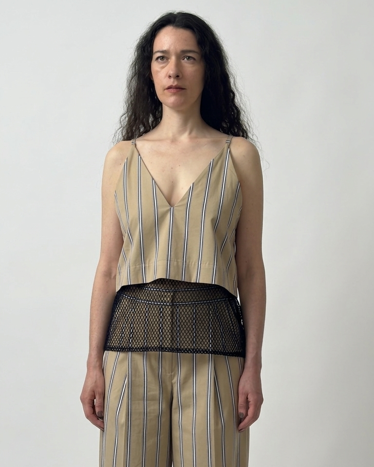 stripesd mesh camisole short