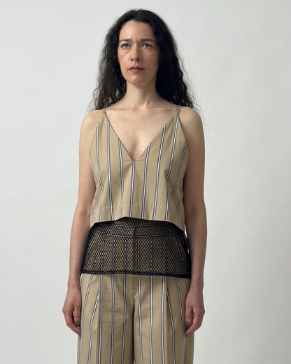 stripesd mesh camisole short