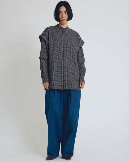 checked 2way sleeves shirt