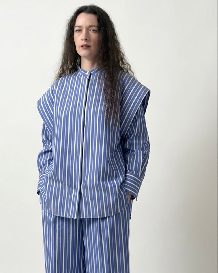 striped 2way sleeves shirt