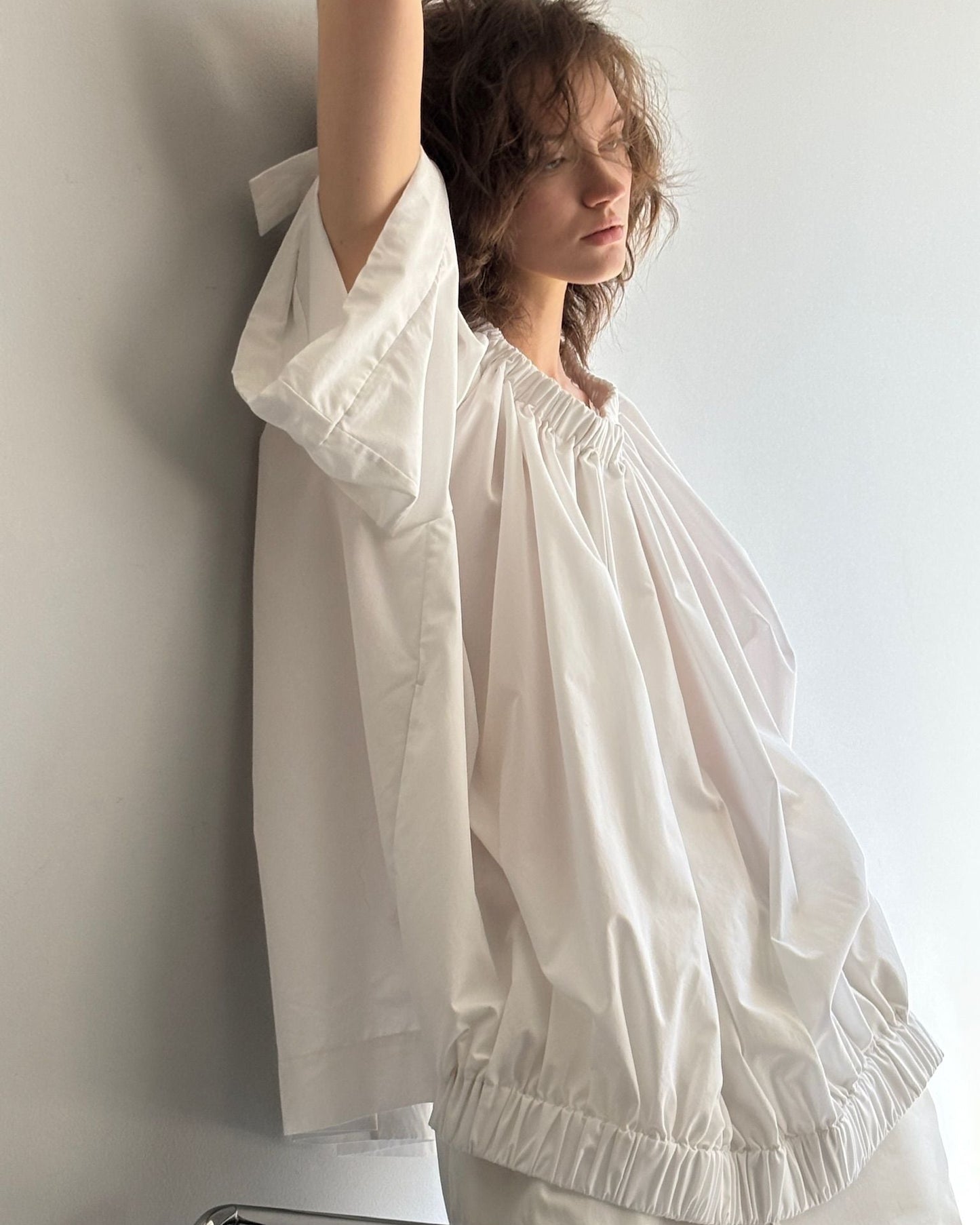 gather blouse short White