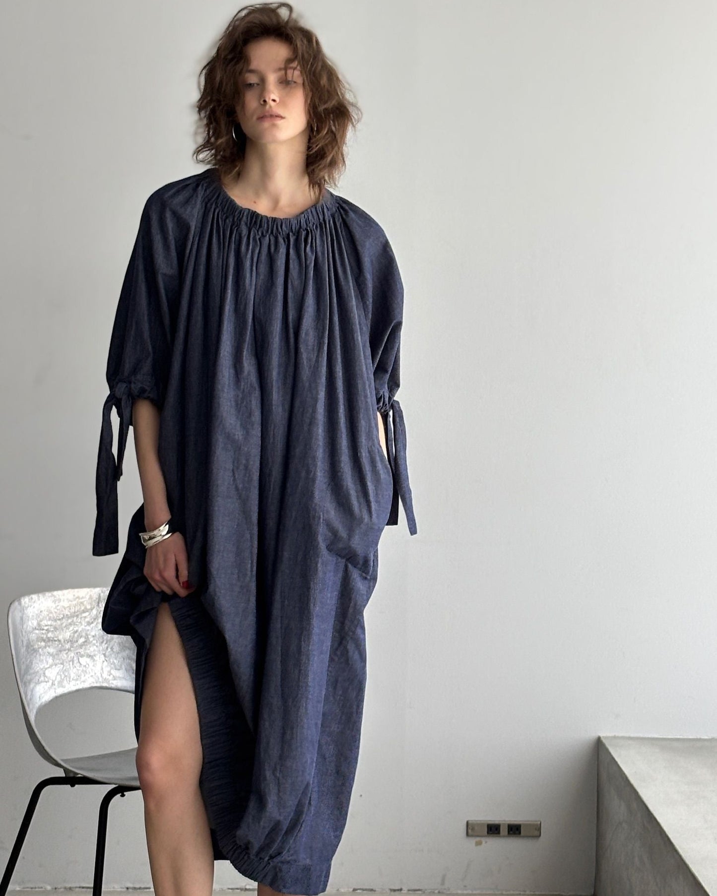 gather blouse denim