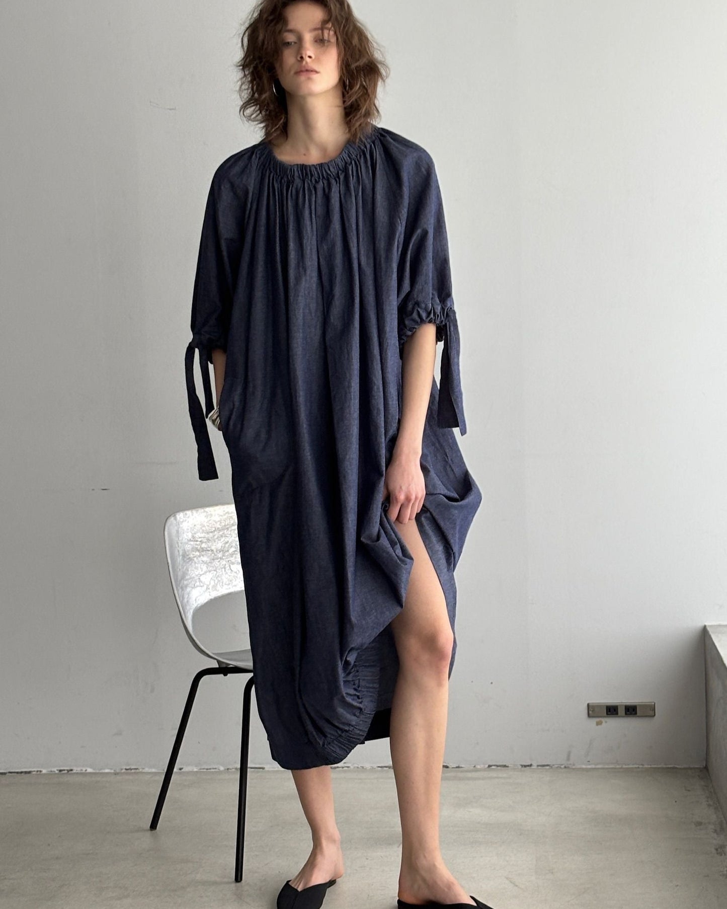 gather blouse denim