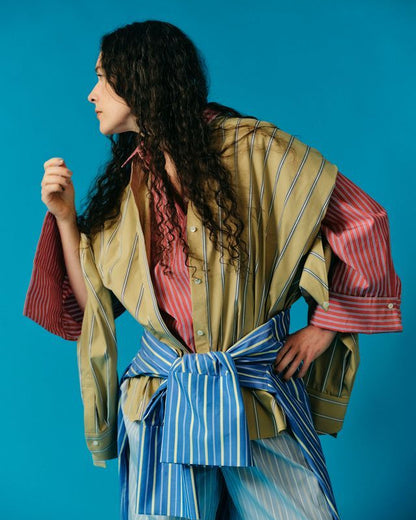 striped 2way sleeves shirt