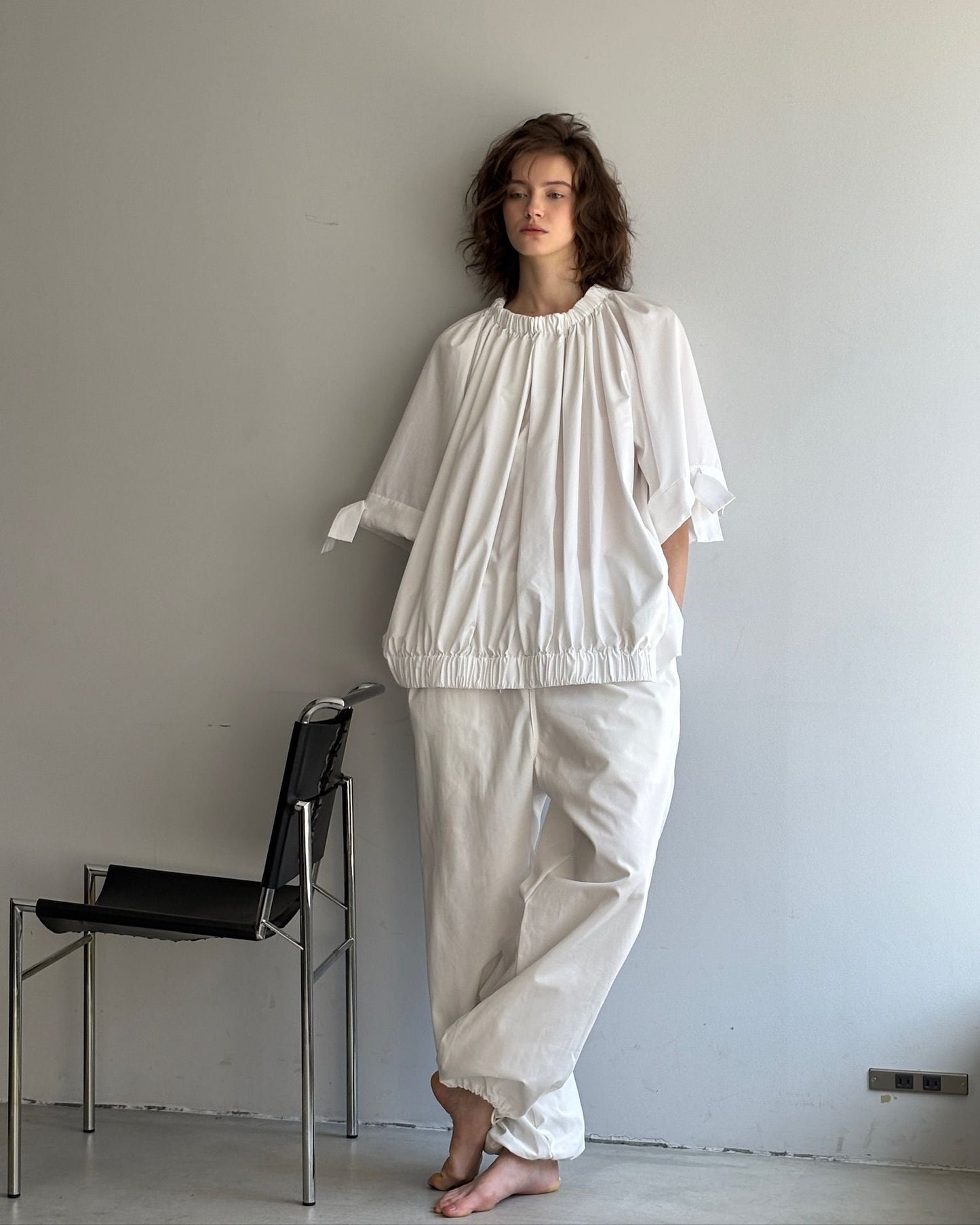 gather blouse short White